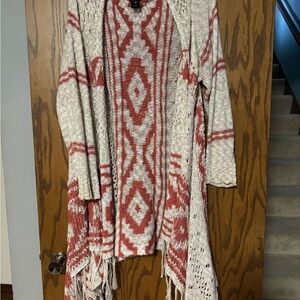 Torrid Beige and Red Geometric Cardigan